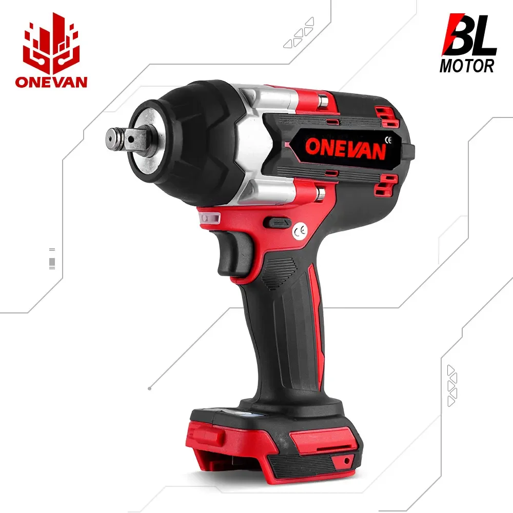 ONEVAN 1800N.M Torque Brushless Electric Impact Wrench 1/2 Square Cordless Wrench Li-ion Battery Tool for Makita 18V Battery