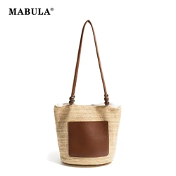 Borsa a tracolla estiva in paglia con manico in rilievo MABULA borsa da spiaggia Chic di grande capacità borsa da lavoro quadrata da donna Casual