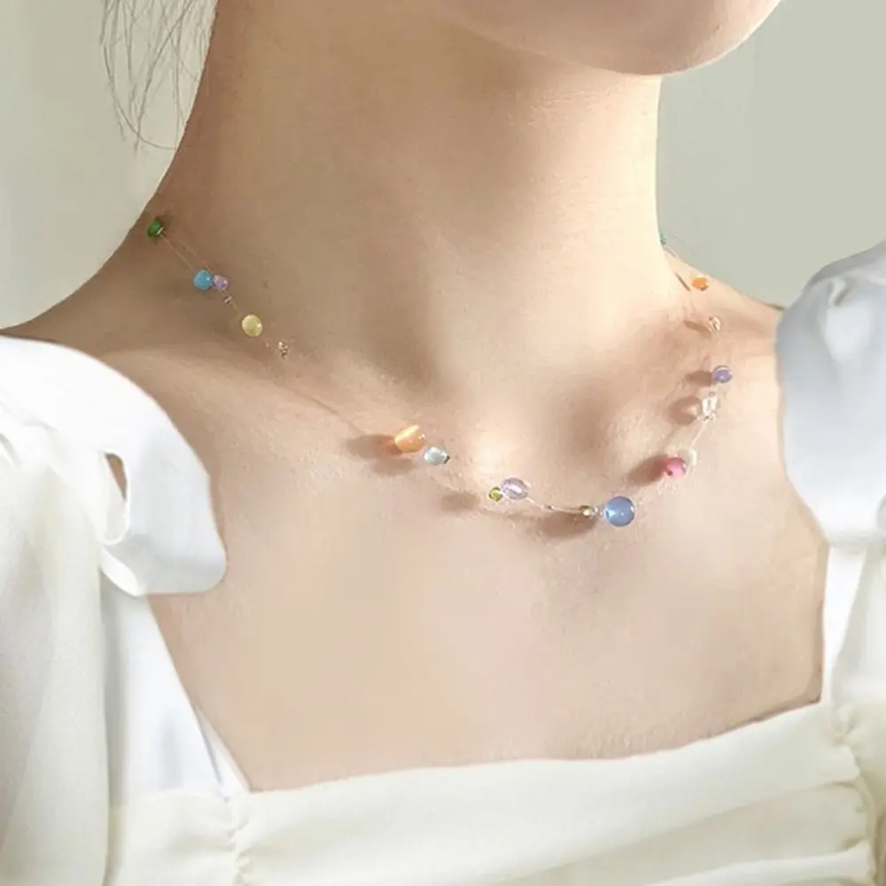 Sweet Alloy Korean Style Necklace Colorful Beads Aesthetics Beaded Necklace Resin Girl Choker Fashion Jewelry