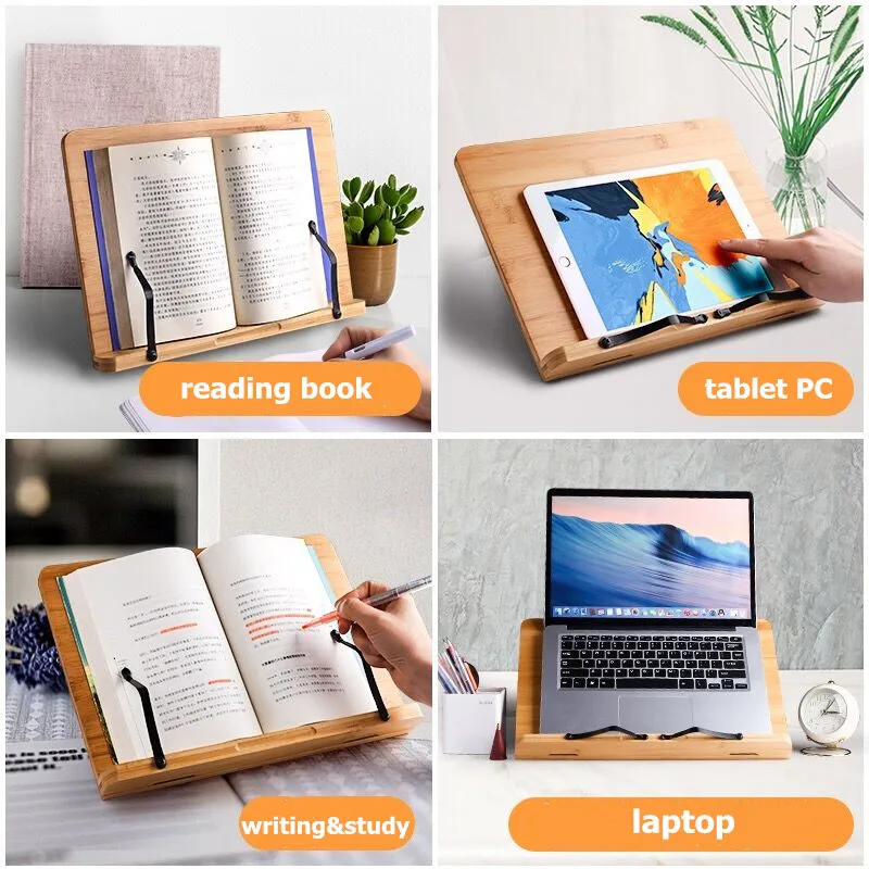 Flat Dual-Purpose Foldable Wooden Book Holder Stand For Reading Adjustable Bookstand Laptop Holder School Stationery Office