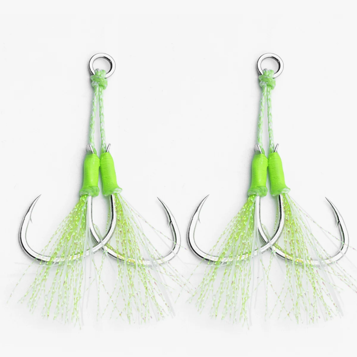 ZYZHE 2/4/6 Stück Slow Jigging Twin Assist Hooks 2er-Set Leuchtende Seidenjigs Slow Fast Fall Hooks 1/0 #   2/0 #   3/0 #   Jigging-Angelhaken