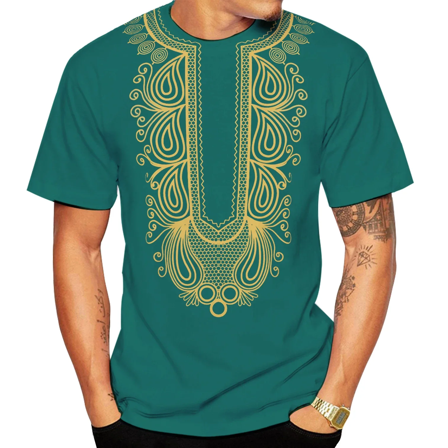 Fashion Men\'s T Shirt African Style Gold Stamping 3d Print Casual Short Sleeve Loose Oversized Tshirts For Top Clothing Camise