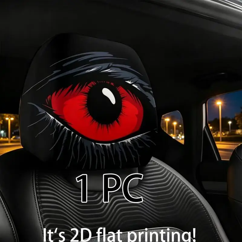 1Pc Scarlet One-Eyed Car Headrest Cover, Soft High Elastic 2D Flat Printed Universal Auto Interior Headrest Protector