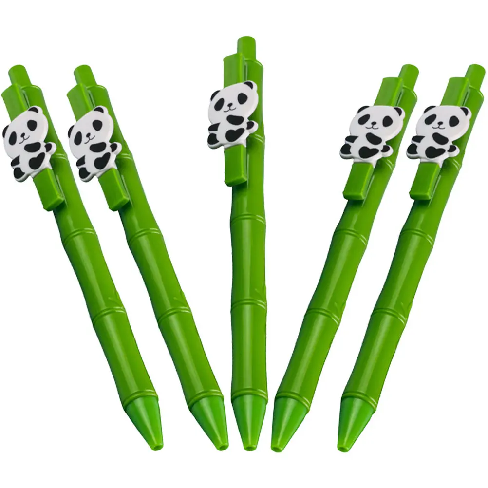 5Pcs Press Type Panda Gel Pen Creative Cartoon Design Comfortable Grip Lightweight Portable Smooth Writing Gel Ink Pen for Study