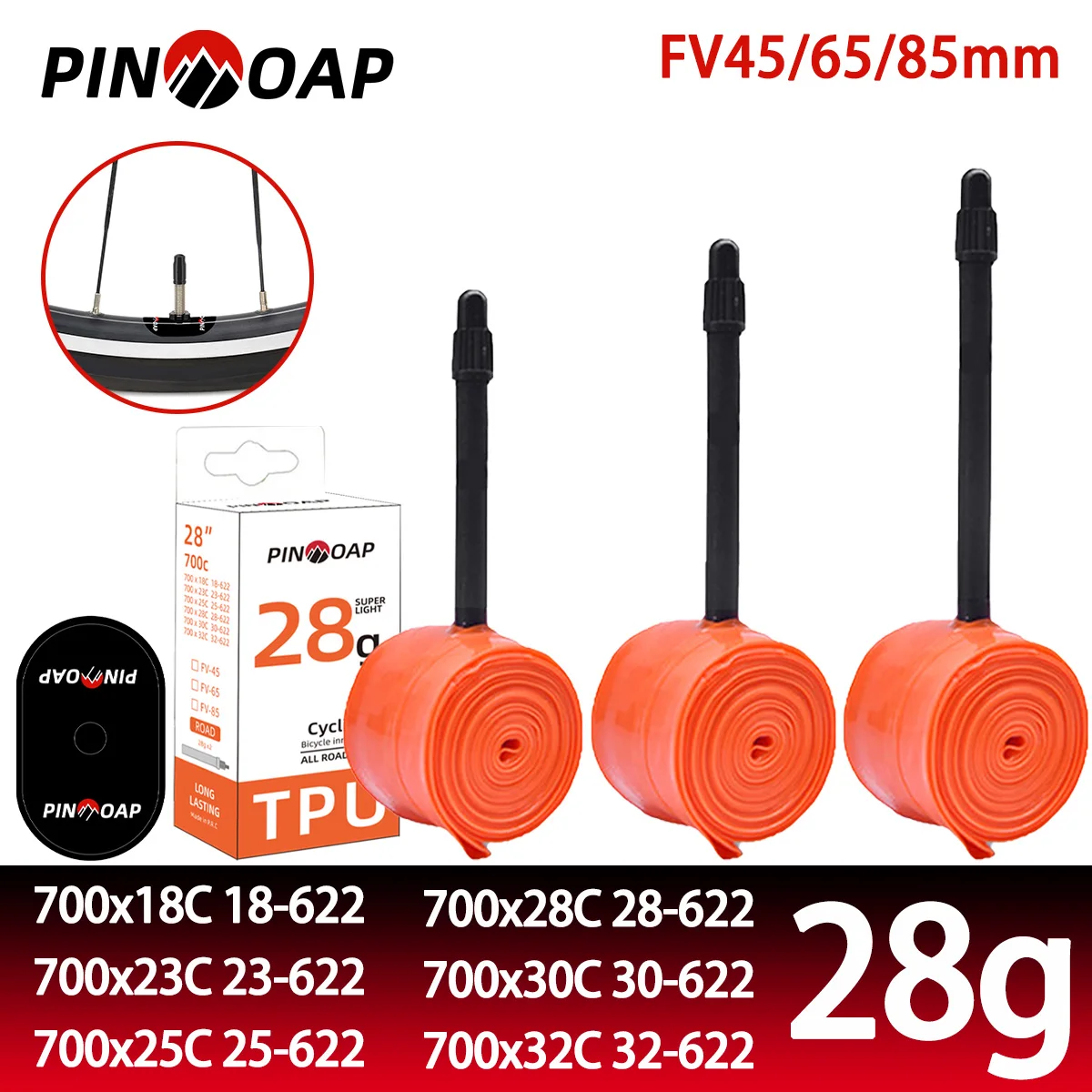 PINMOAP 1/2PCS Bicycle Tpu Inner Tube 28g Ultra Light French Nozzle Road Bike Inner Tube 700x18/23/25/28/30/32C FV45/65/85mm