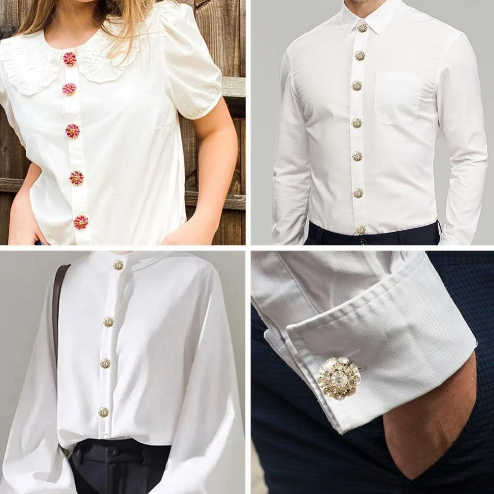 2PCS Rhinestone Rhinestone Button Cover DIY Accessories Alloy Cufflinks Button Cover Shirt Button Box for Shirt Dress Decoration