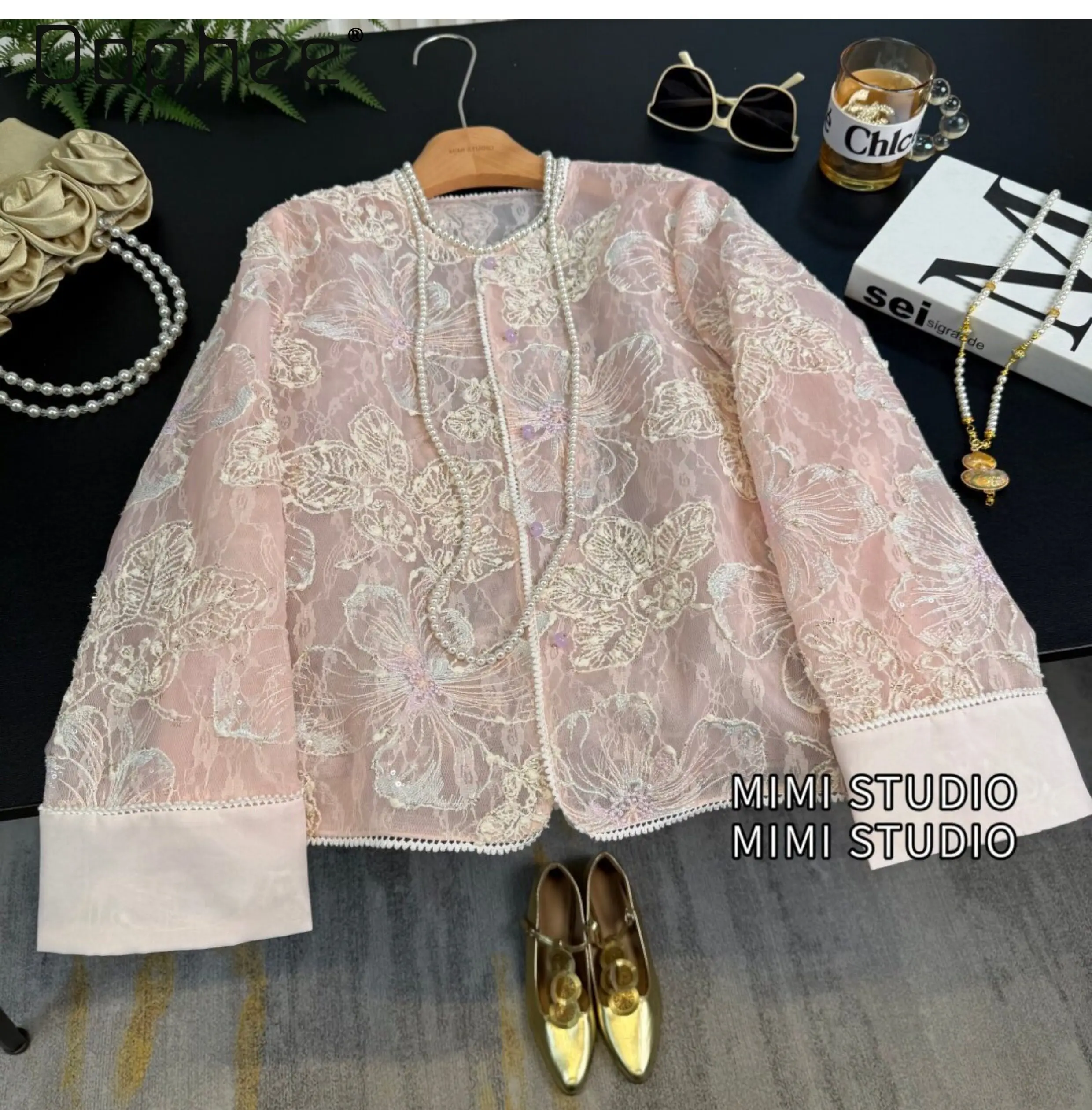 

New Chinese Style Temperament Gentle Mesh Coat Women 2026 Spring Summer High-end Flower Embroidery Lace Thin Loose Coat Top