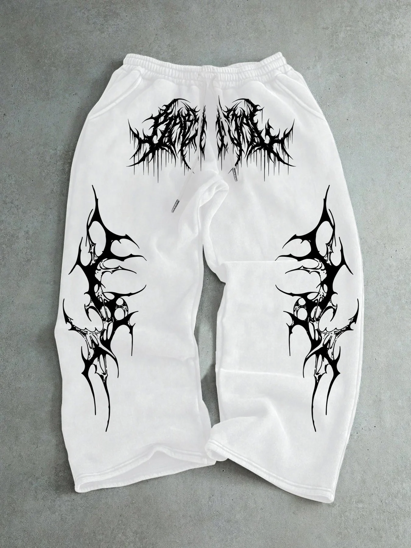 Herren Gothic Vertikale Grafik Weite Jogginghose mit Kordelzug Lose Gerade Baggy Y2K Dark Punk Streetwear Hose – Detail 8
