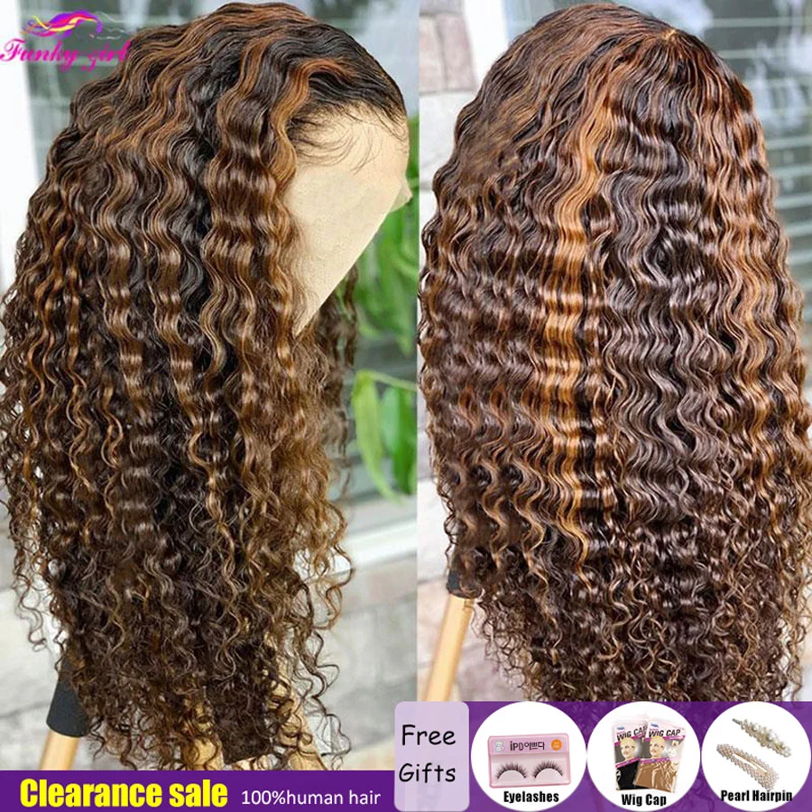 Parrucche per capelli umani ricci trasparenti per le donne parrucca frontale in pizzo 13X 4 4/27 parrucca con chiusura in pizzo mongolo Ombre capelli Remy