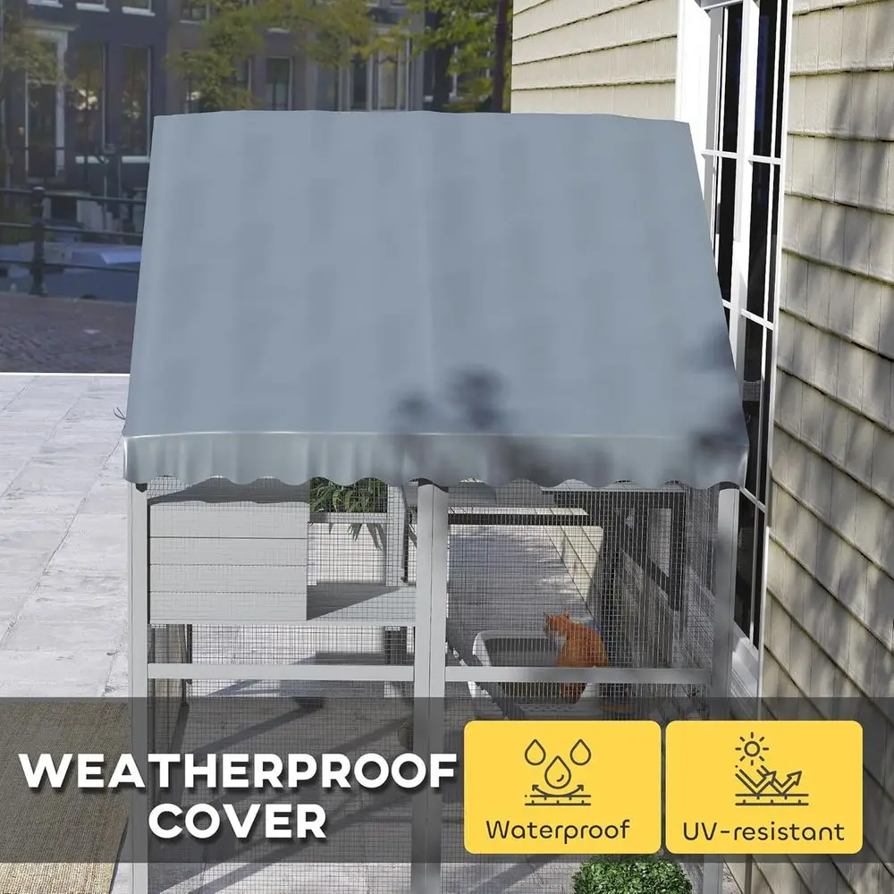 حاوية خارجية كبيرة متعددة القطط سعة 73 لترًا، منزل خشبي بطول 28 قدمًا مربعًا مع غطاء مقاوم للماء، 2 كوندوز، 4 منصات، جسر، أبواب، رمادي #4