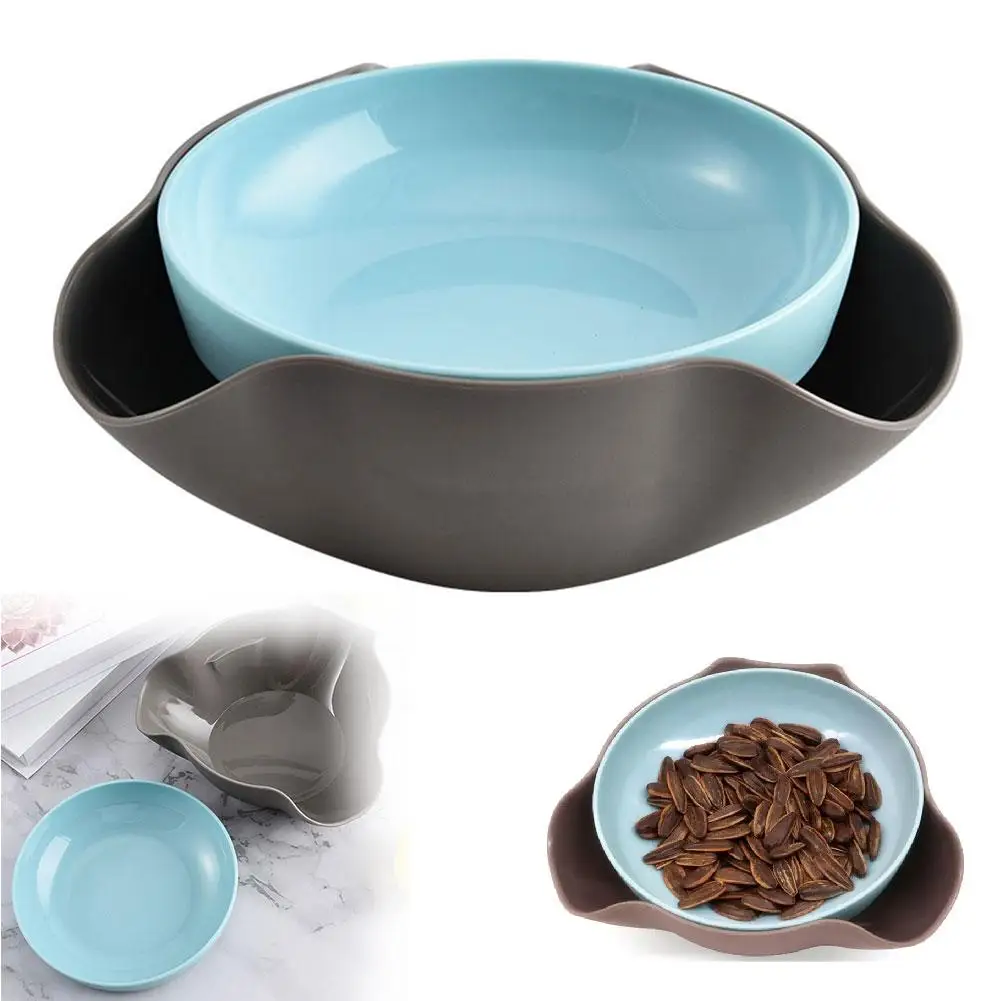 Snack Bowls Double Layer Dish Nut Serving Storage Bowl Pistachios Bowl with Shell Storage Round Snacks Dish for Pistachios S2A5