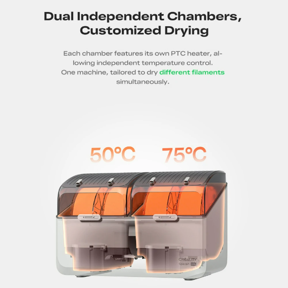 

Creality SpacePi X4L Filament Dryer for 3D Printer - 4 Spools Multi-Color Drying Dual Independent Heating Chambers up to 75℃