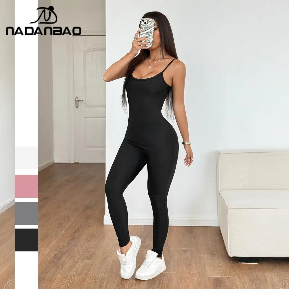 

Nadanbao Women Sleeveless Sports Jumpsuits Black White Pink Grey Sexy Bodysuit Elastic Skinny Yoga Suit Casual Streetwear