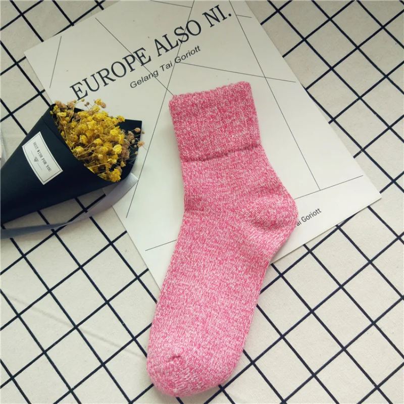 10pcs=5pairs Women Ladies Men Thick Winter Thermal Socks Warm Wool Nordic Novelty Solid Color Autumn Winter Home Floor Bed Socks