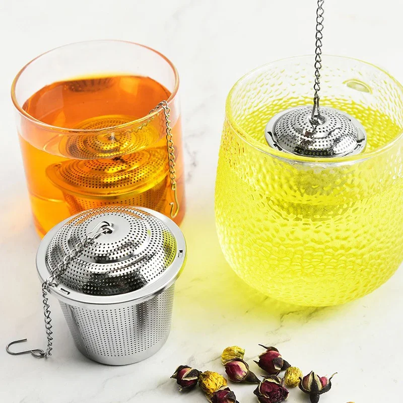 Stainless Steel Tea With Cover Filter Locking Spice Leaf Teapot Reusable Fine Mesh Coffee Filter Steeper with Chain Hook Teaware