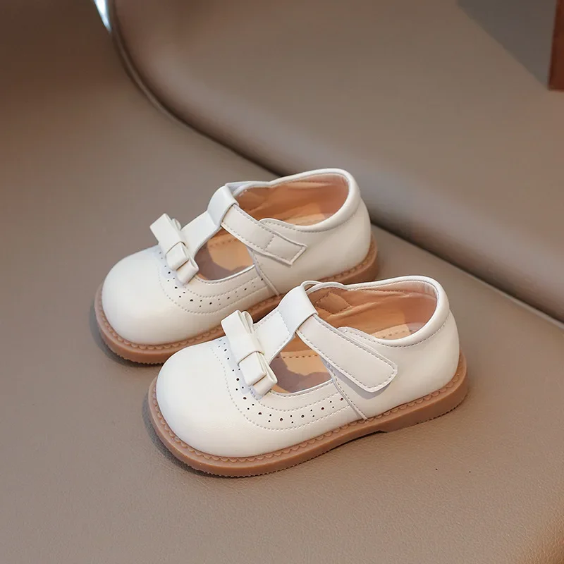 

Children's Leather Shoes Spring Autumn T-strap Girls Princess Causal Bowtie Flat Shoes Fashion Kids Cut-outs Mary Jane Shoes