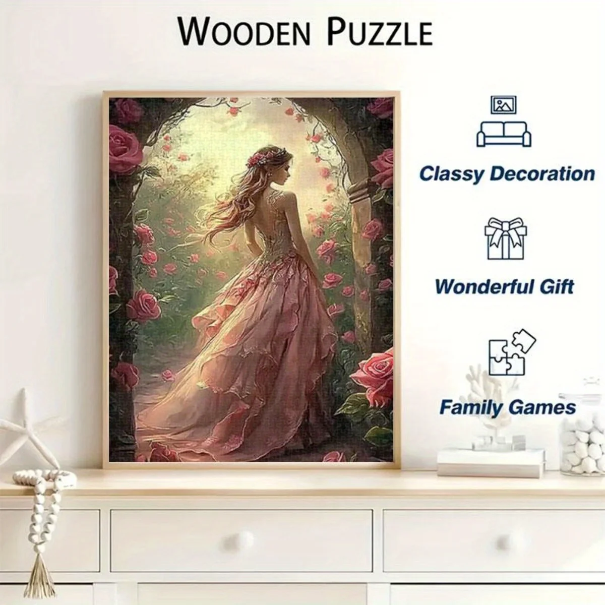 1000pcs Adult Puzzle - Beautiful Girl in Rose Garden with Floral Archway - Challenging Puzzle for Adults & Teens - Enhanced Ha