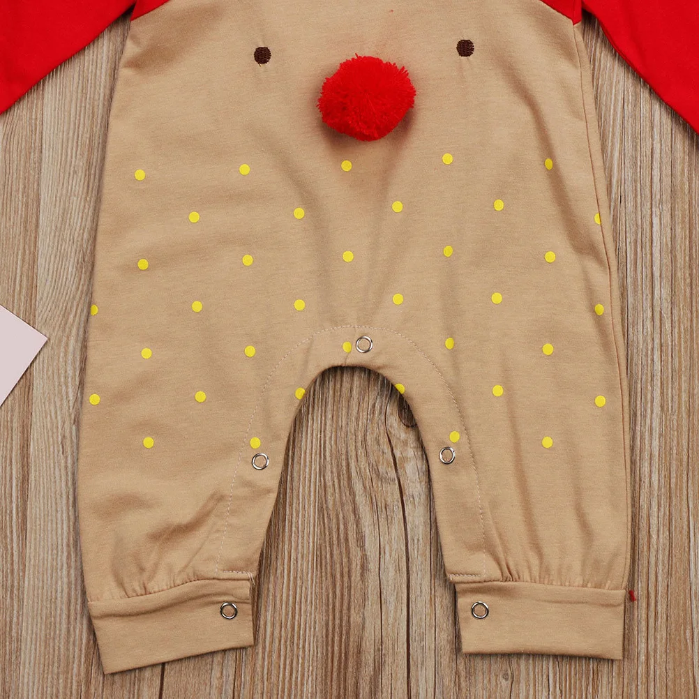 Newborn Baby Boys Girls Christmas Red Nose Reindeer Pajama Bodysuit Jumpsuit Long Sleeve Stripe Hat Set 0-6 Months Xmas
