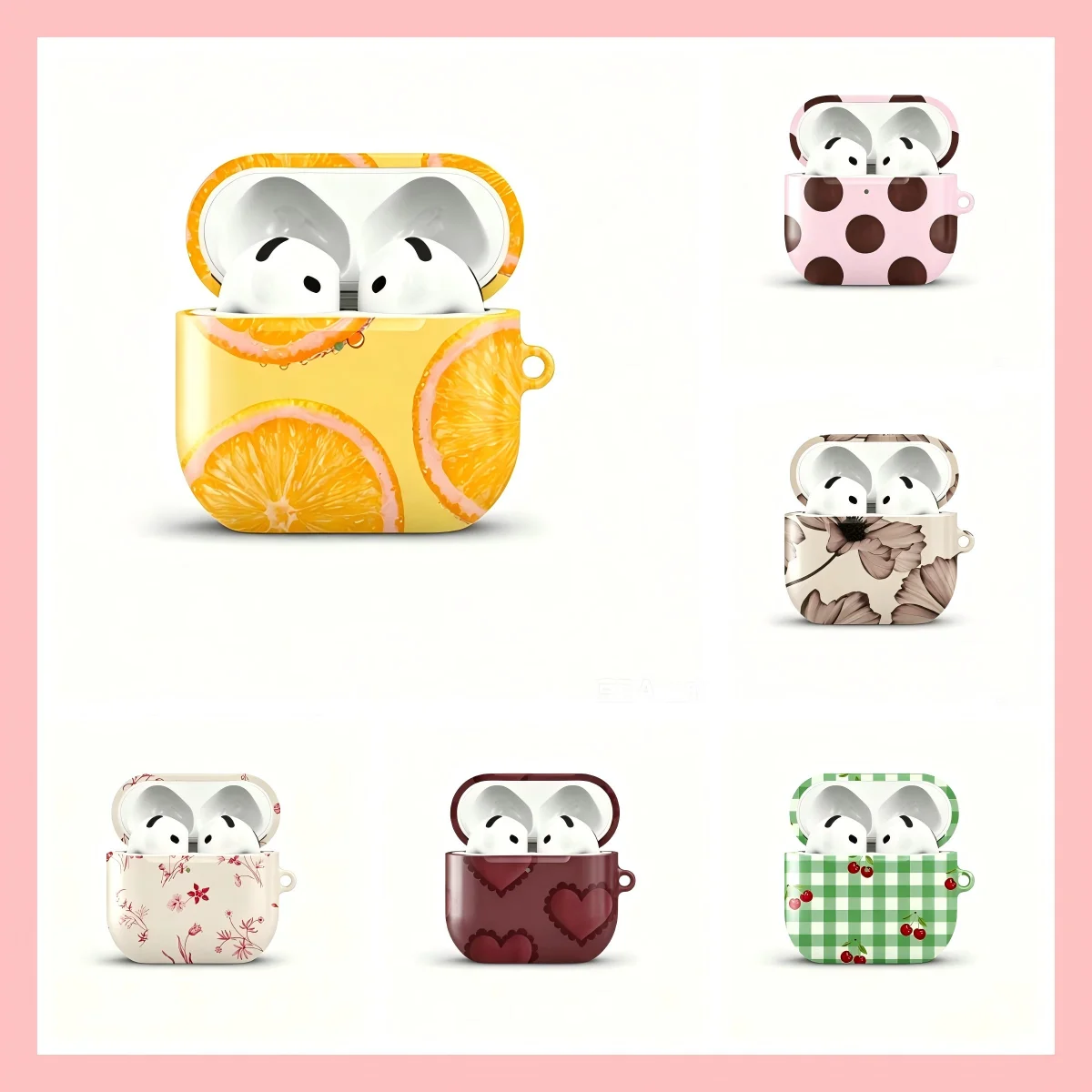 Capa Protetora Brilhante HD de PC Rígido à Prova de Choque Cherry Gingham Sunshine BUGRs para AirPods 1 2 3 Pro Pro2