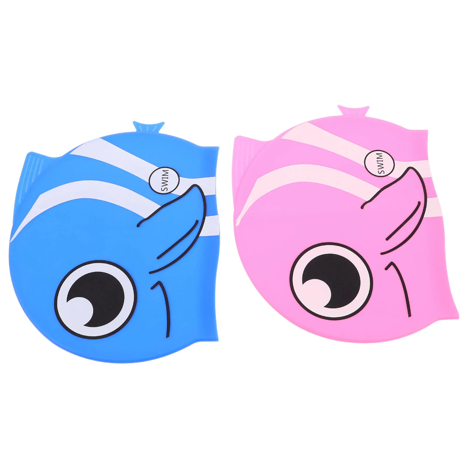 قطعتان من قبعات السباحة المصنوعة من السيليكون على شكل سمكة كرتونية لغطاء السباحة المقاوم للماء لحماية الشعر في حمام السباحة