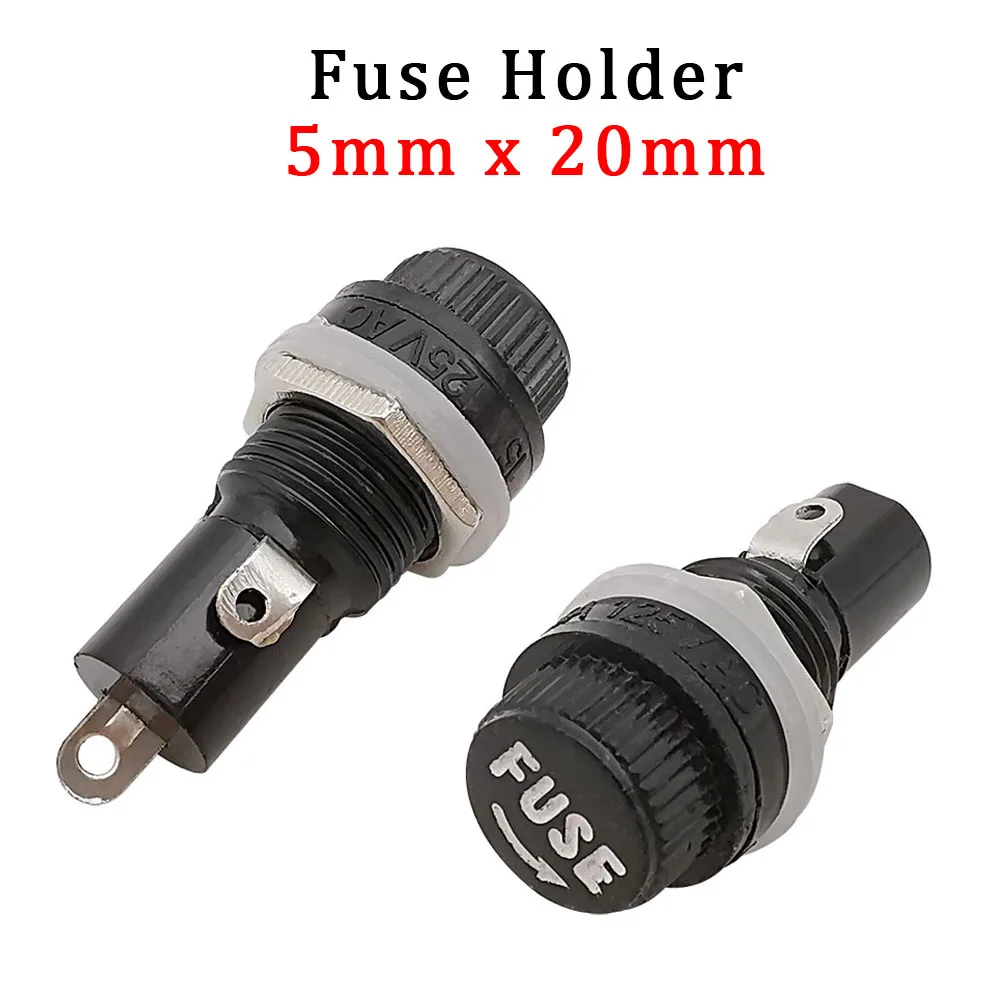 5x20mm Car Fuse Holder Panel Mounted Socket Screw Knob Cap Automobile Fuses Pipe Seat 10A/250V 15A/125V AC 5x20mm Insurance Tube