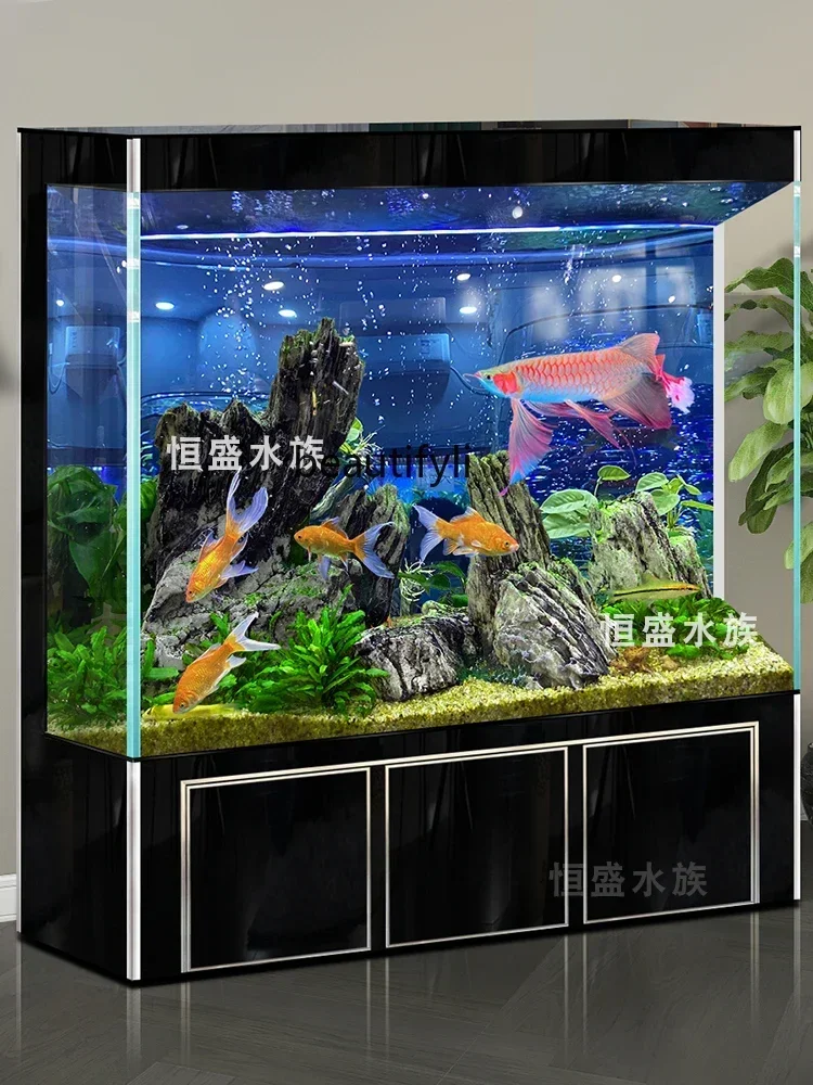 

1184 New fish tank living room ultra-white glass floor ecological water-free arowana tank aquarium bottom filter