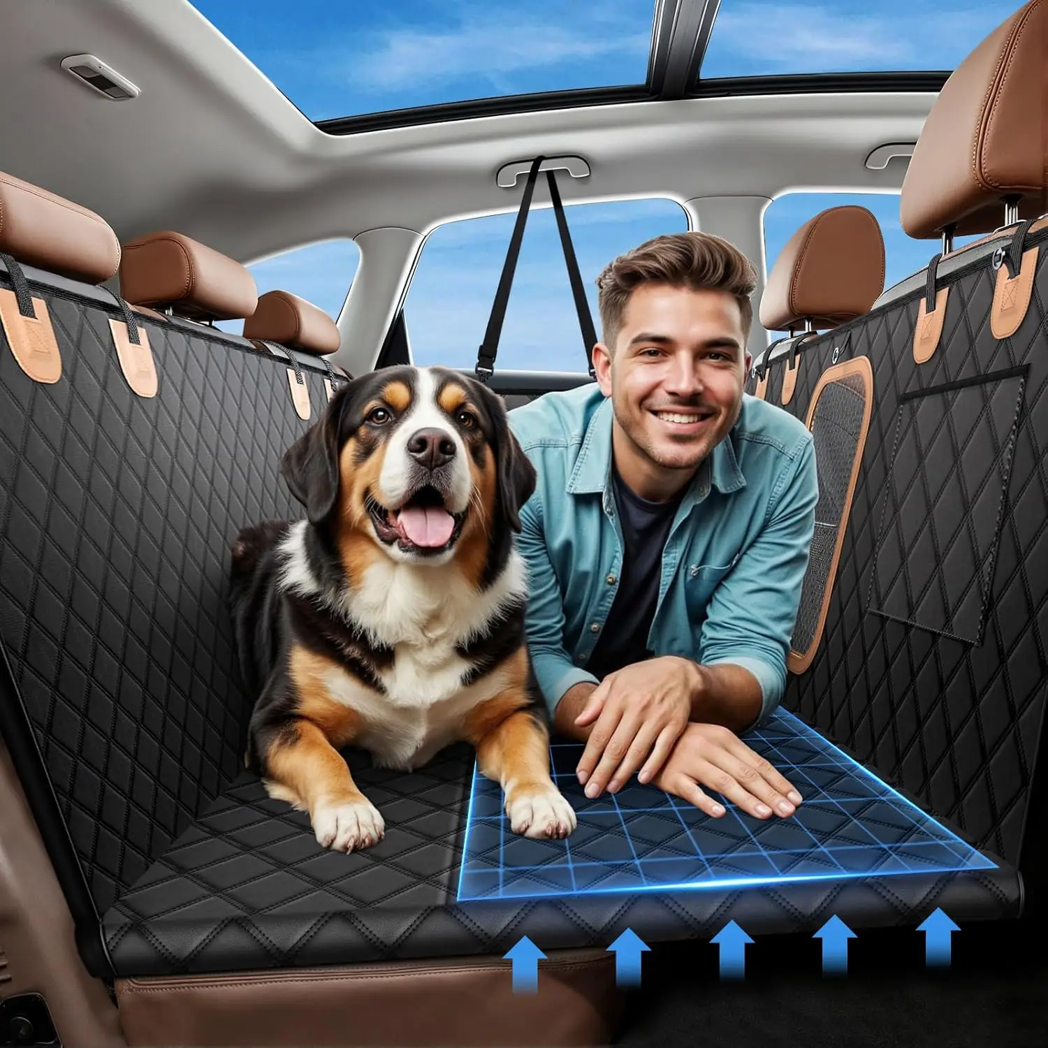 

600D Heavy Duty Dog Car Seat Cover for Back Seat,2025 Upgraded Hard Honeycomb Bottom Back Seat Extender for Dogs- Holds