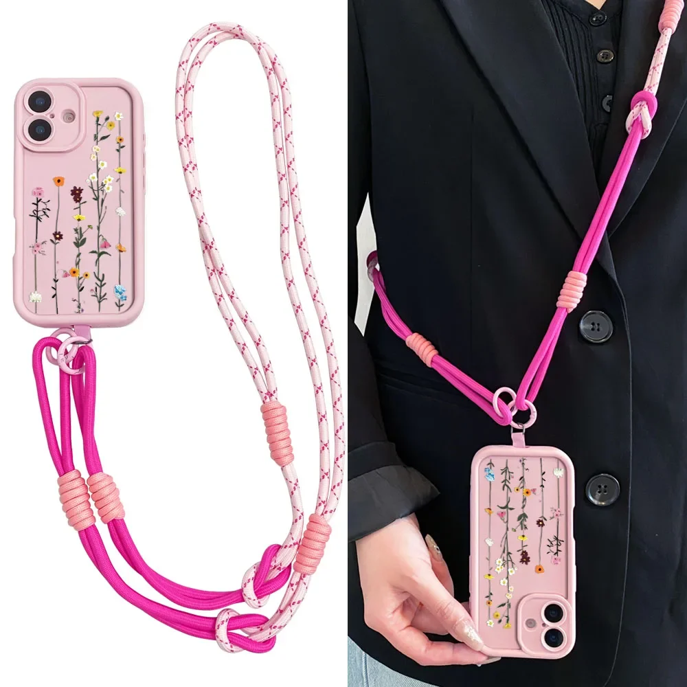 Cxd5Custodia a fiore carino per Samsung S25 S24 S23 S22 S21 Plus Ultra S21 S23 S24 FE Collana a catena da polso Cordino a tracolla Cover Funda