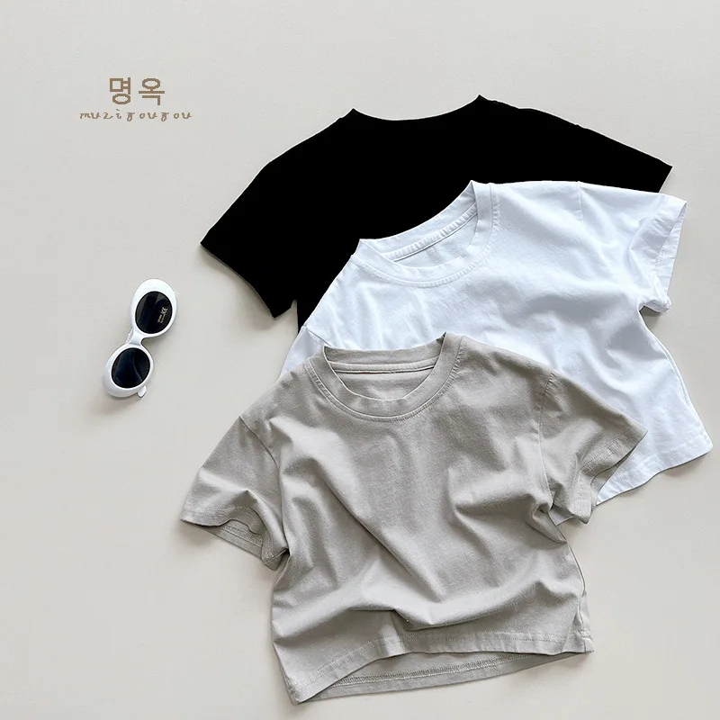 

Children Short-sleeved T-shirt 2024 New Summer Boys and Girls Korean Casual Loose Top Children Clothing Solid Simple Versatile