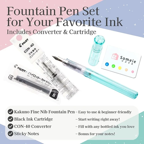 Imagen 2 del producto Pluma estilográfica japonesa PILOT Kakuno, serie familiar, barril transparente, puntas F/M, cepillo de práctica limitado, práctica segura para niños, papelería para escribir