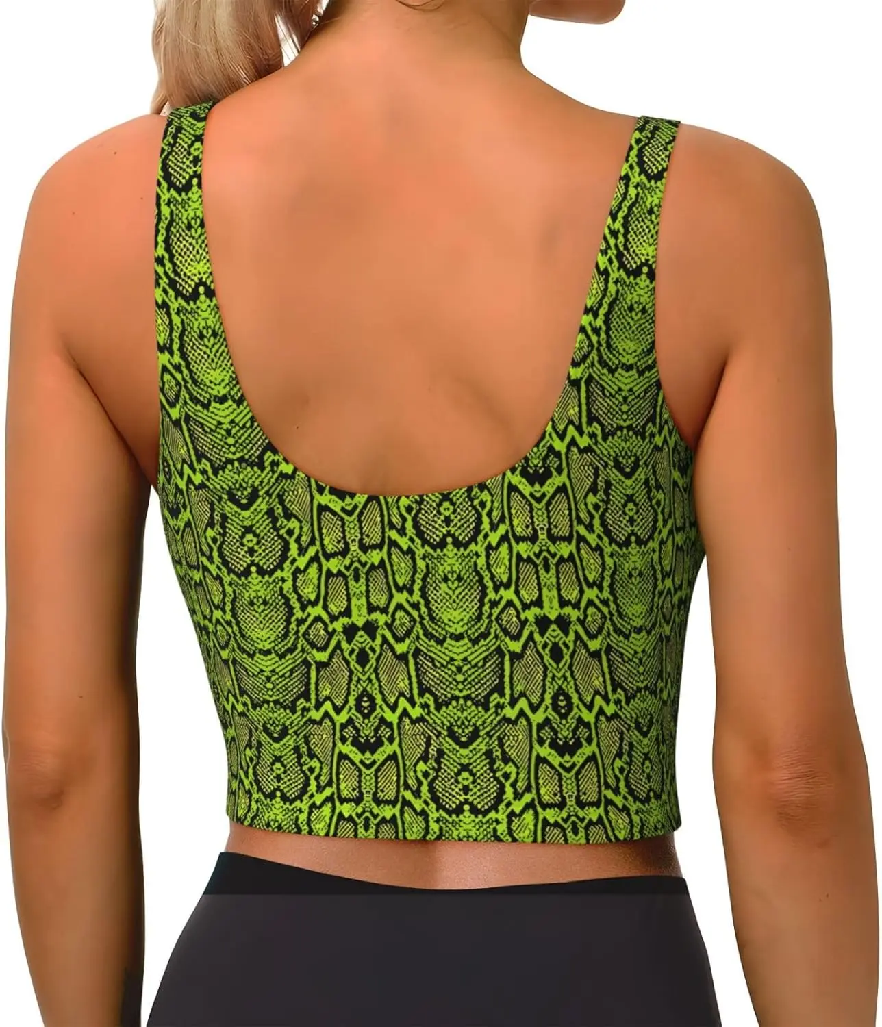 Green Snake skin pattern Women Scoop Neck Sports Bras Removable Pads Yoga Outfit Crop Gym Top Sleeveless Sports Vest