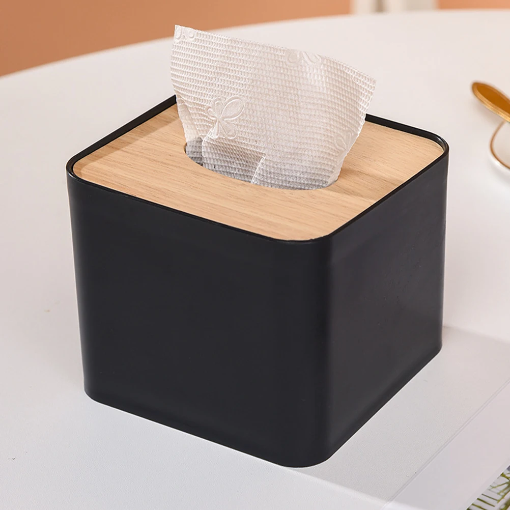 

Bamboo Tissue Box Cover Desktop Storage Office Living Room Bedroom Decorative Square Container Compact Easy Placement