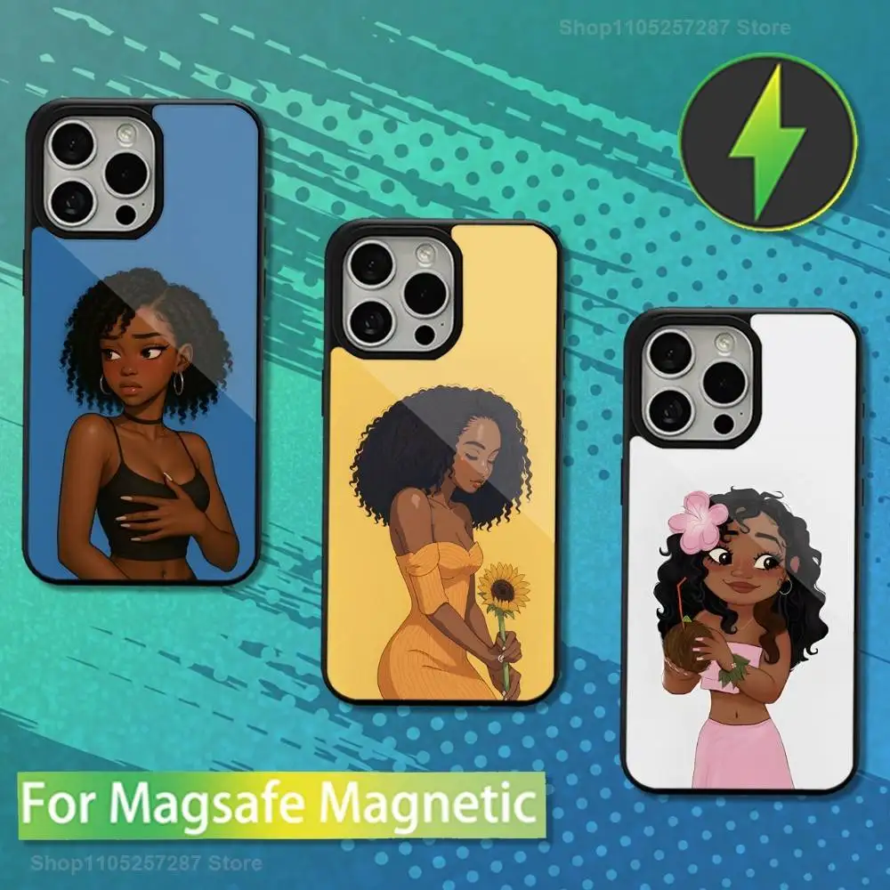 

Чехол для телефона с рисунком афро-черных девочек для iPhone 13,12,11,16,15,17,14, Pro, Max, Plus, Mini, для Magsafe, с магнитной беспроводной зарядкой
