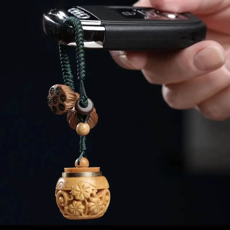 Babi Sandalwood Lantern Keychain Lotus Pod Charm Hollow Key Pendant Wooden Portable Home Decor  Decoration