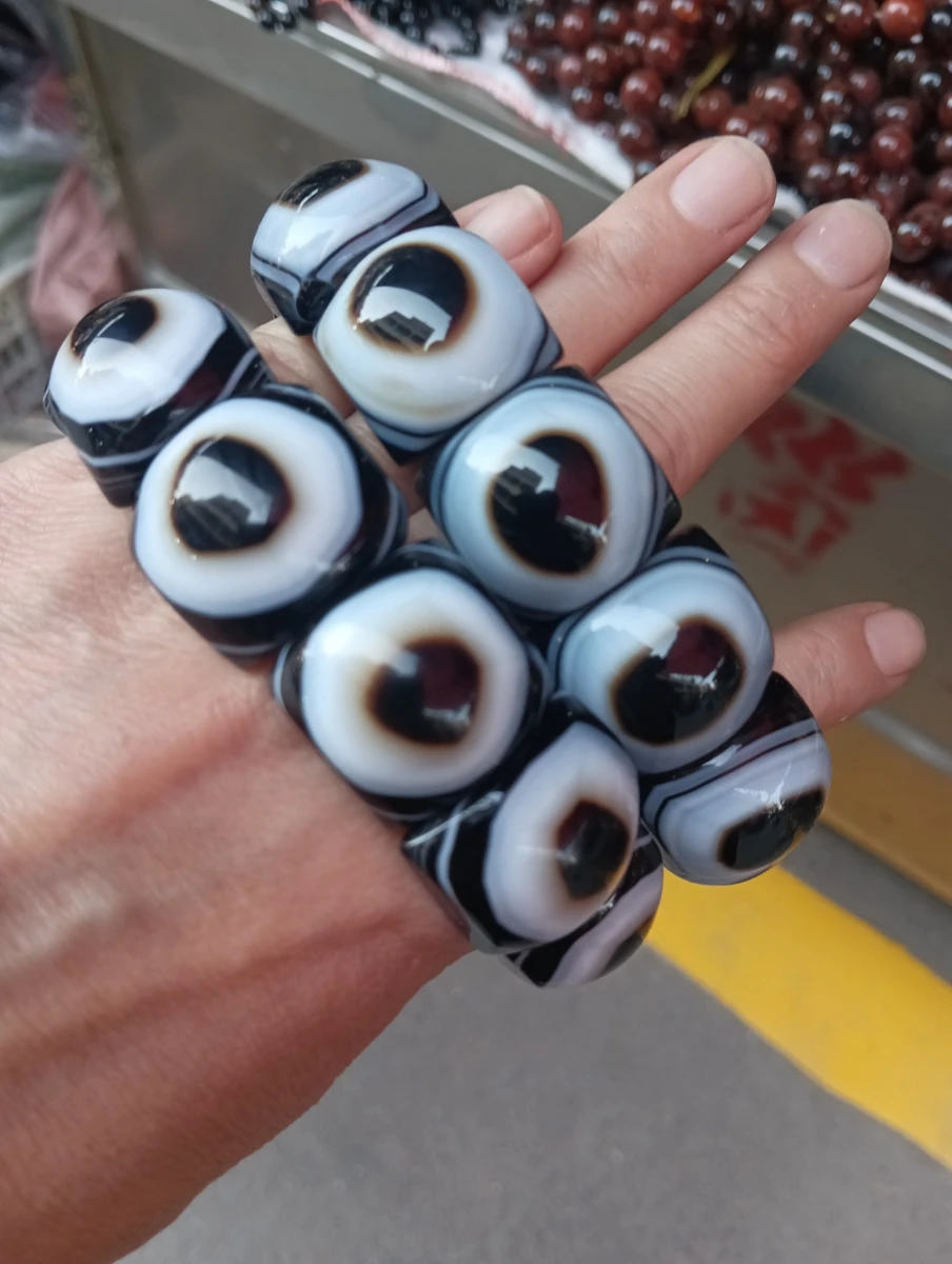 

Admifable Agate Bead Bangle Nature Eyes Vein Amulet Bracelets Rosary Bless Energy Gem Talisman