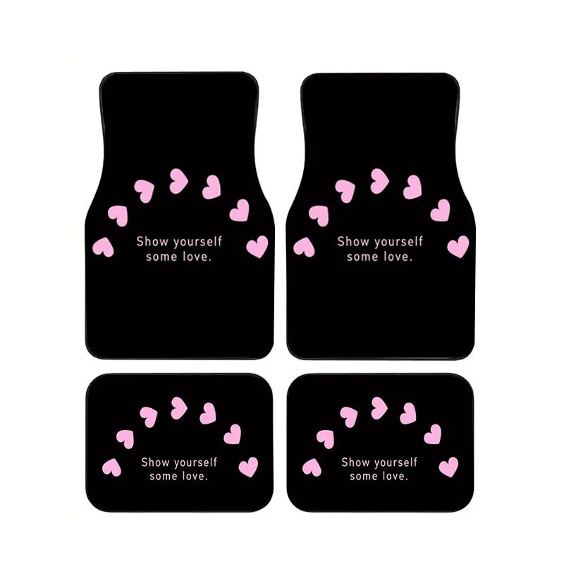 

Show Yourself Some Love Pink Heart Car Floor Mats 4pcs Positive Vibe Universal Auto Foot Mats Non-slip & Anti-dirt Girly Carpet