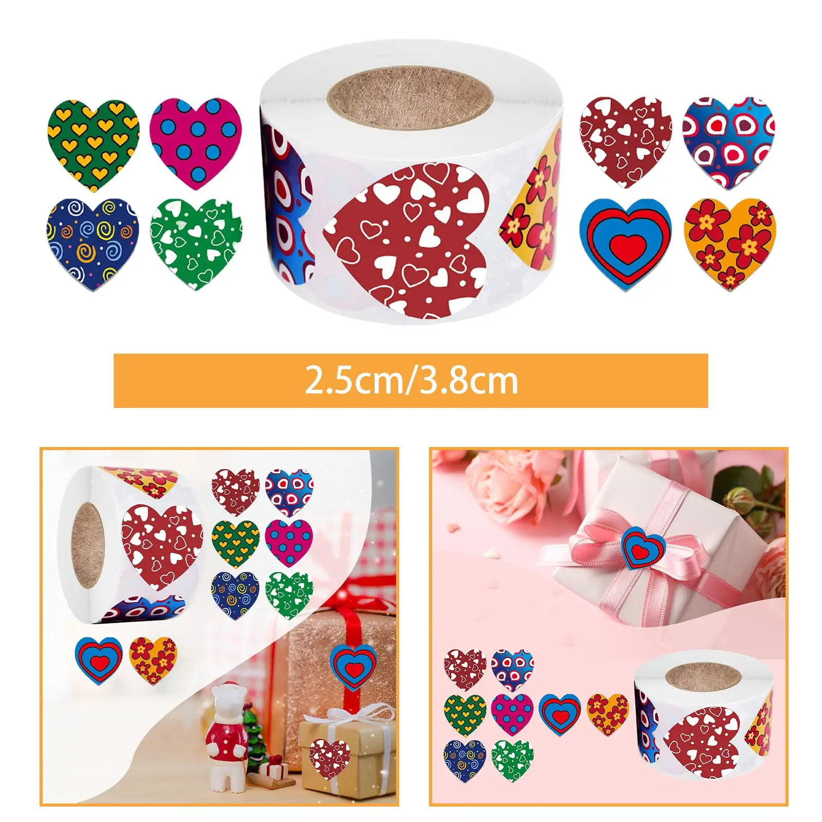 500 Pieces Heart Stickers Roll Decals Labels for Valentine'S Day Party Favor Supplies