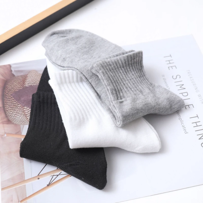 5Pair/Lot Men Socks Male Business Solid Color Tube Calcetines Breathable Crew Mid Thin Socks Black White Spring Summer