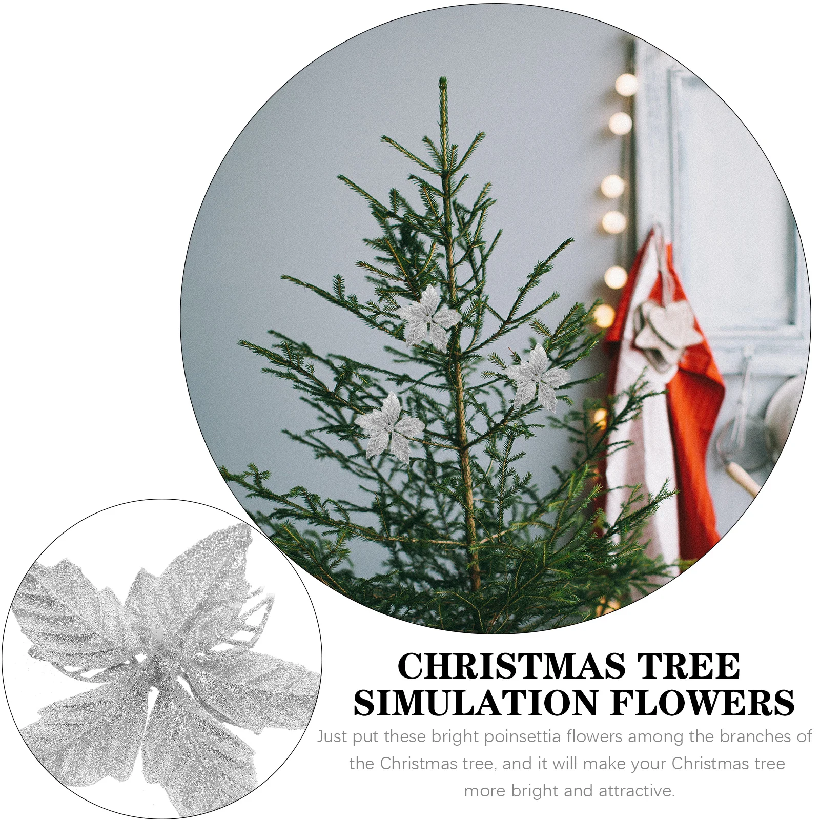 

10pcs Glitter Poinsettia Artificial Christmas Flowers For Home Xmas Tree Wreath Decor Poinsettia Flowers Decorative