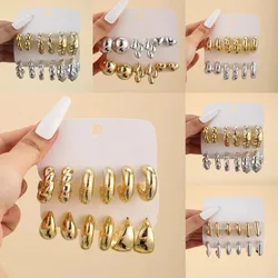 12pcs Fashionable and Simple Temperament C-shaped Water Droplet Large Light Surface Bean Irregular Versatile High-end Earrings