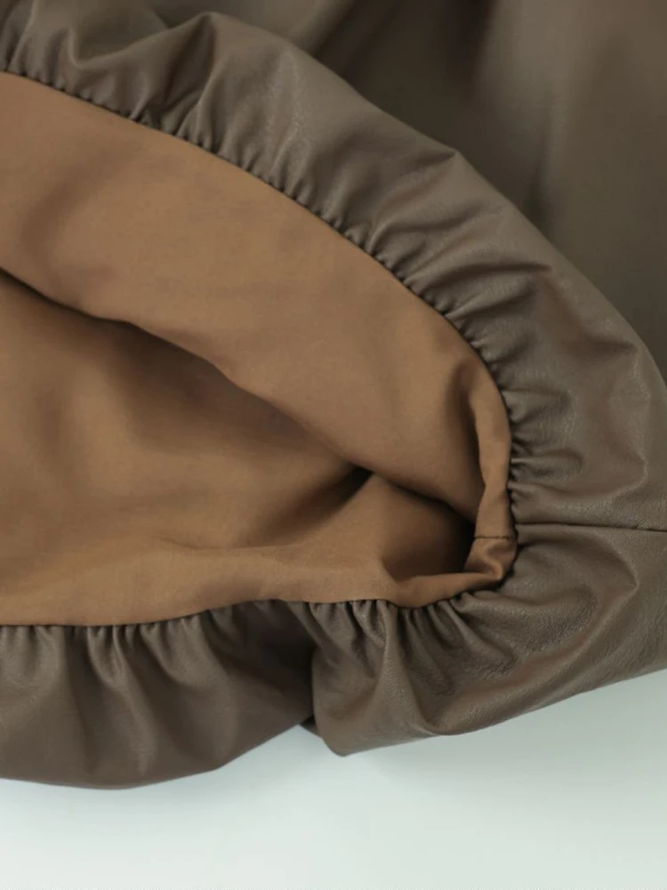 الخريف الشتاء خمر بولي Leather الجلود برعم السراويل للنساء مرونة عالية الخصر الشارع الشهير فضفاض الساخن الحلو سراويل قصيرة سيدة #6