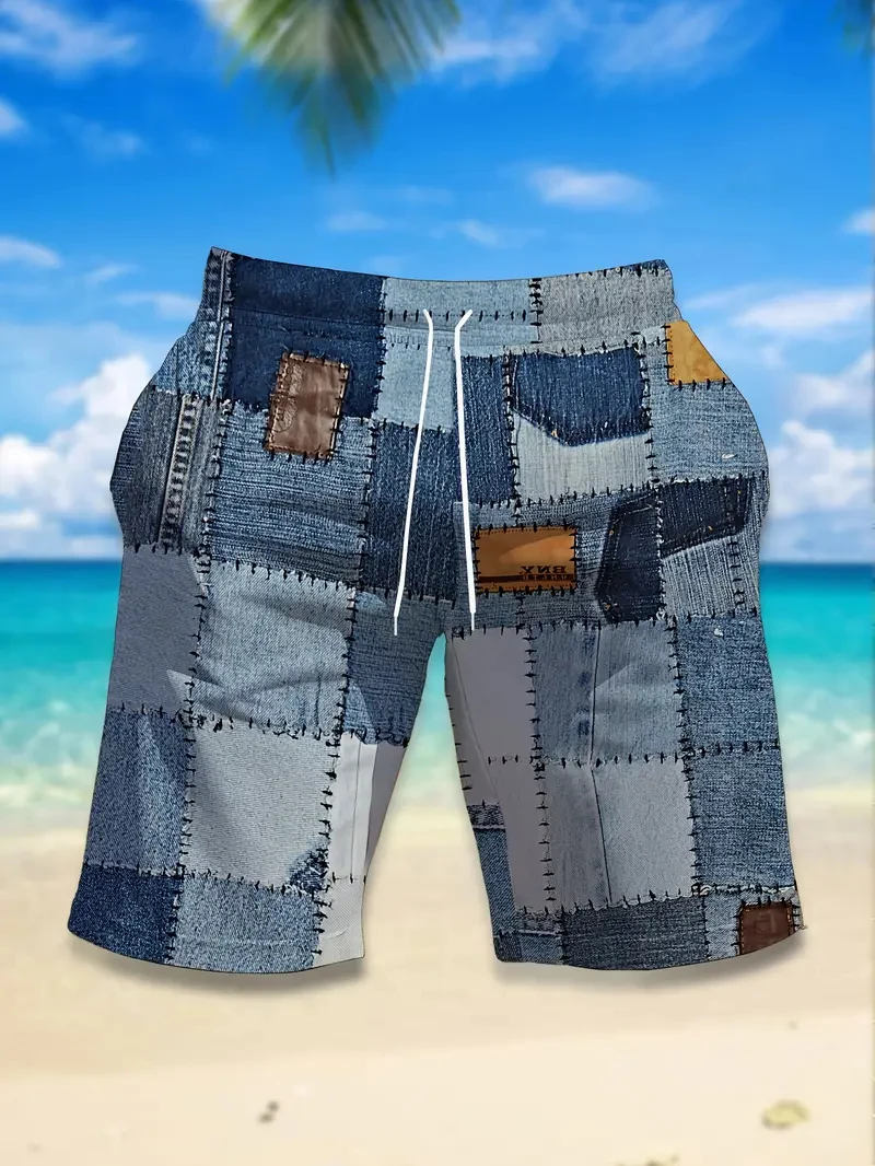 

Модные пляжные шорты в клетку с графическим рисунком для мужчин, летние трендовые плавки с 3D принтом, свободные дышащие повседневные уличные гавайские шорты