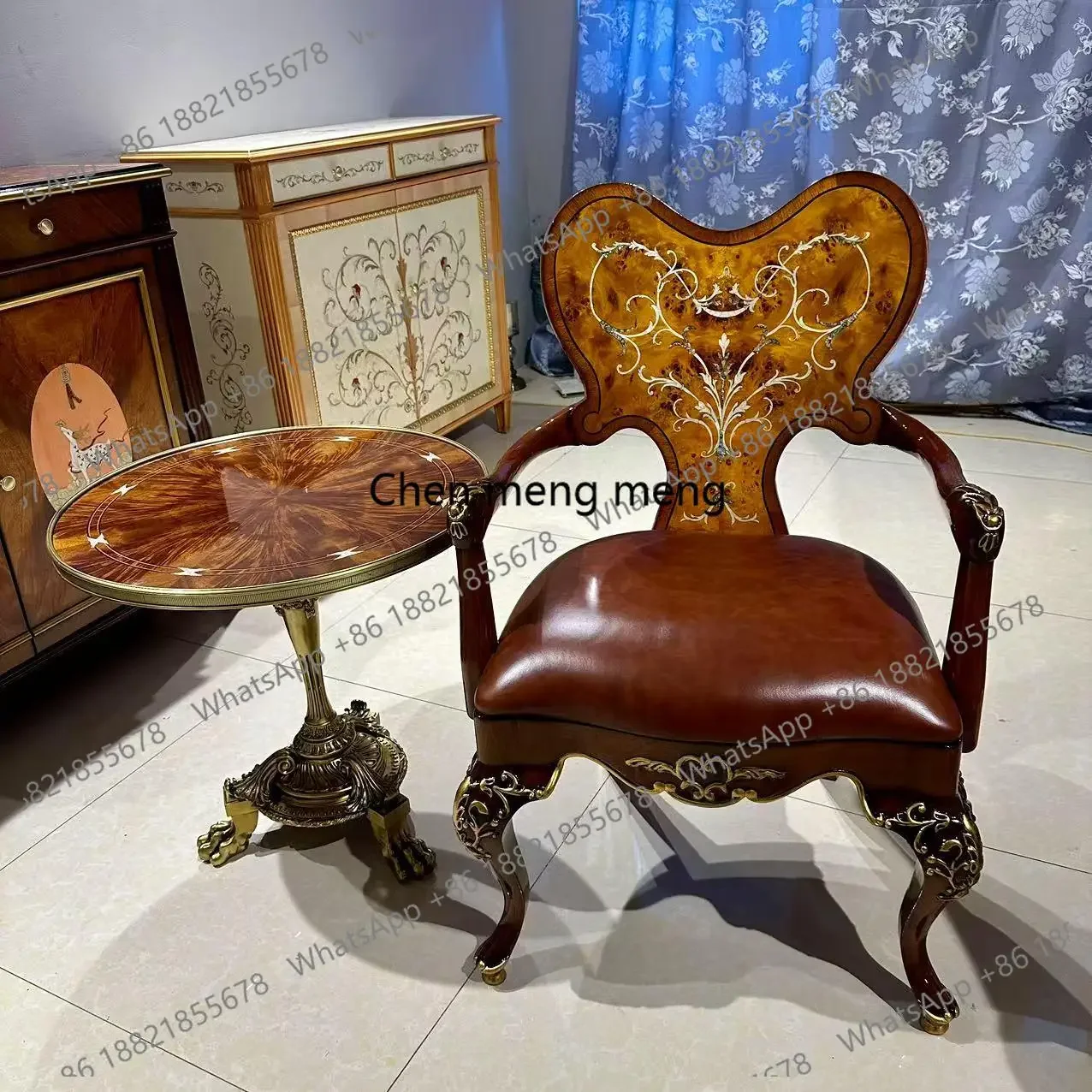 Large French pure copper corner table American carved corner table sofa American corner table