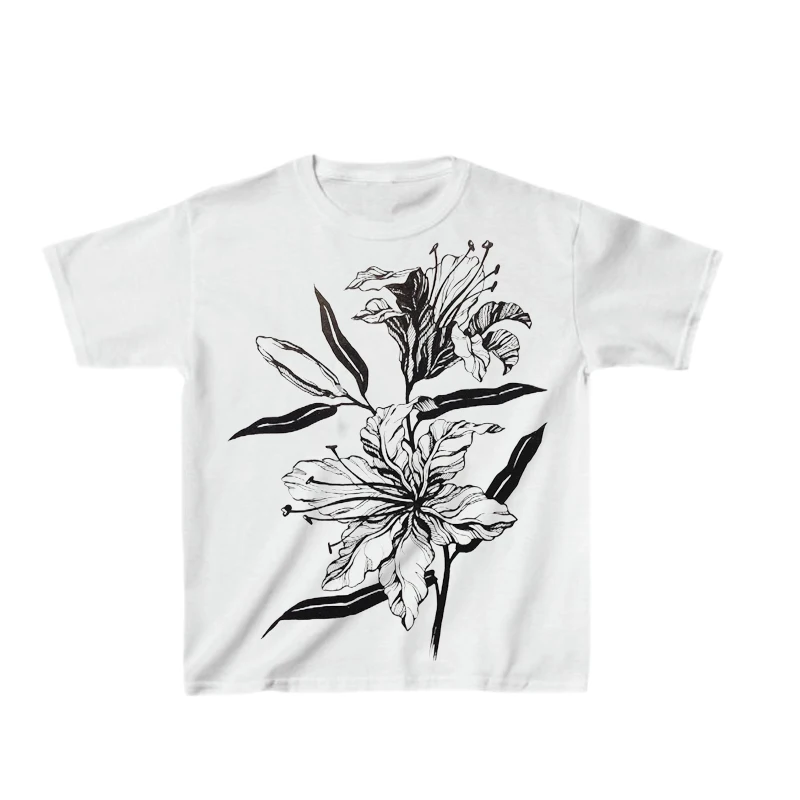 

Summer aesthetic street fashion cool T-shirt versatile simple women's tops retro hand-painted pattern printing Y2k clothing