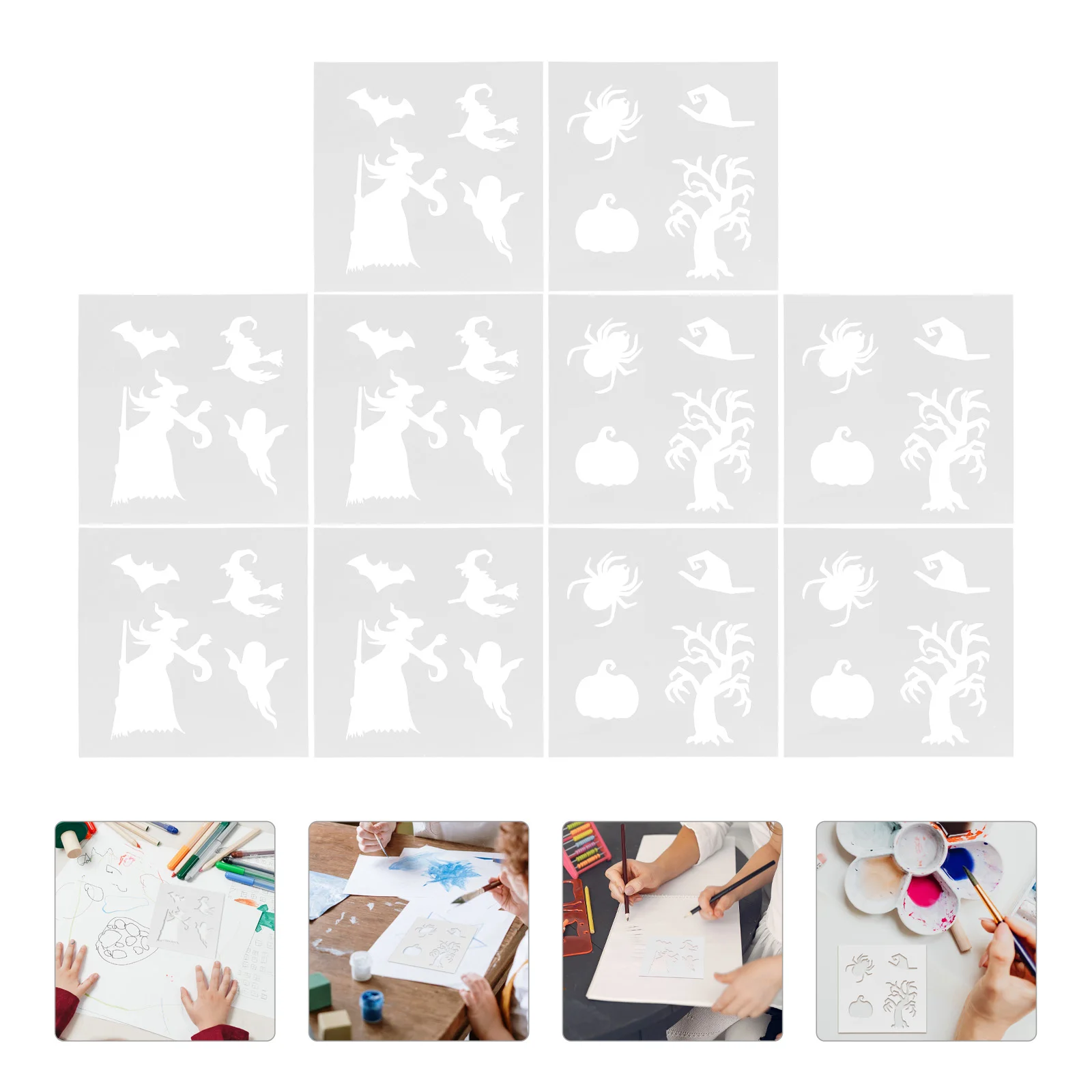 10 Sheets Crafts Witch Painting Template Sign Stencil Set 148x148cm Small Portable Printing Halloween White Child