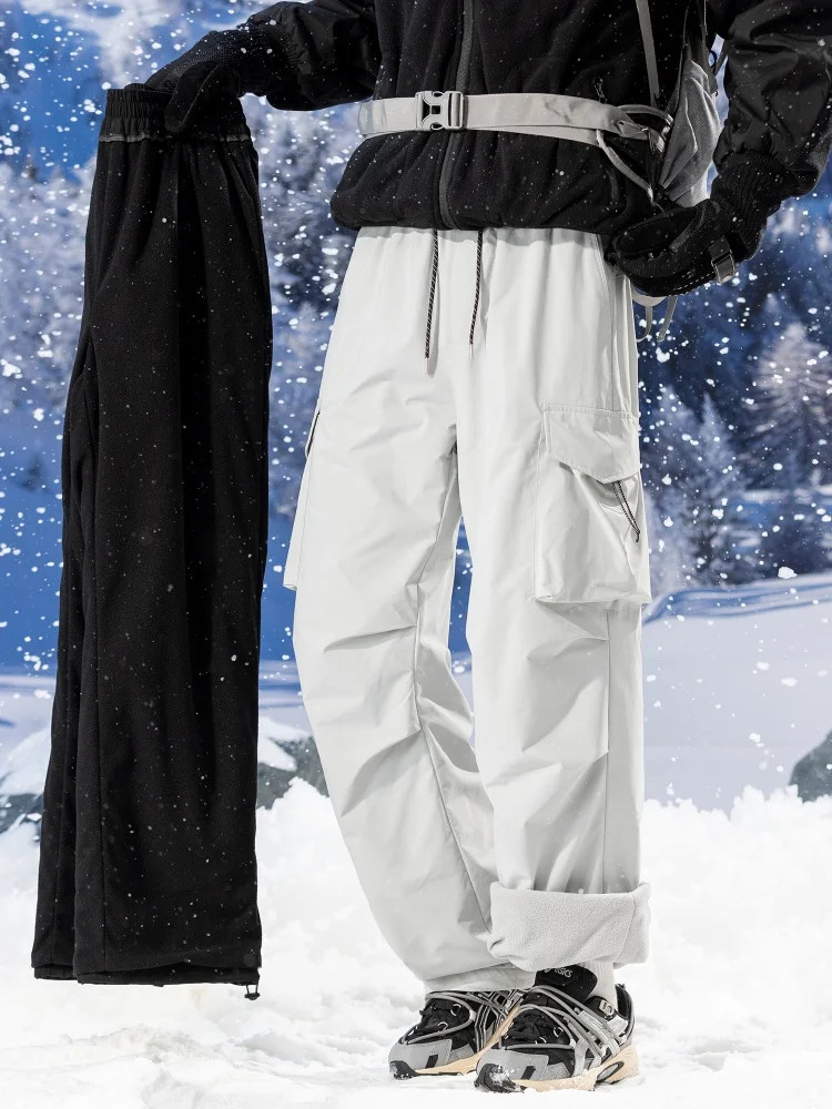 

Men's Winter Fleece Cargo Pants Outdoor Waterproof and Windproof Insulated Ski Trousers Straight Warm Pants Asian Size M-4XL