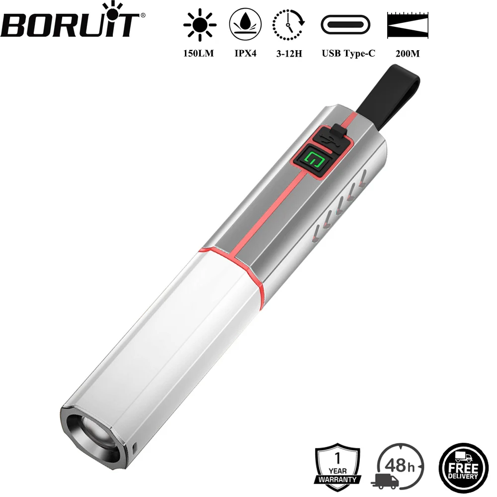 

BORUiT масштабируемый светодиодный фонарик на большие расстояния Type-C перезаряжаемый фонарь водонепроницаемый фонарь для палатки для кемпинга