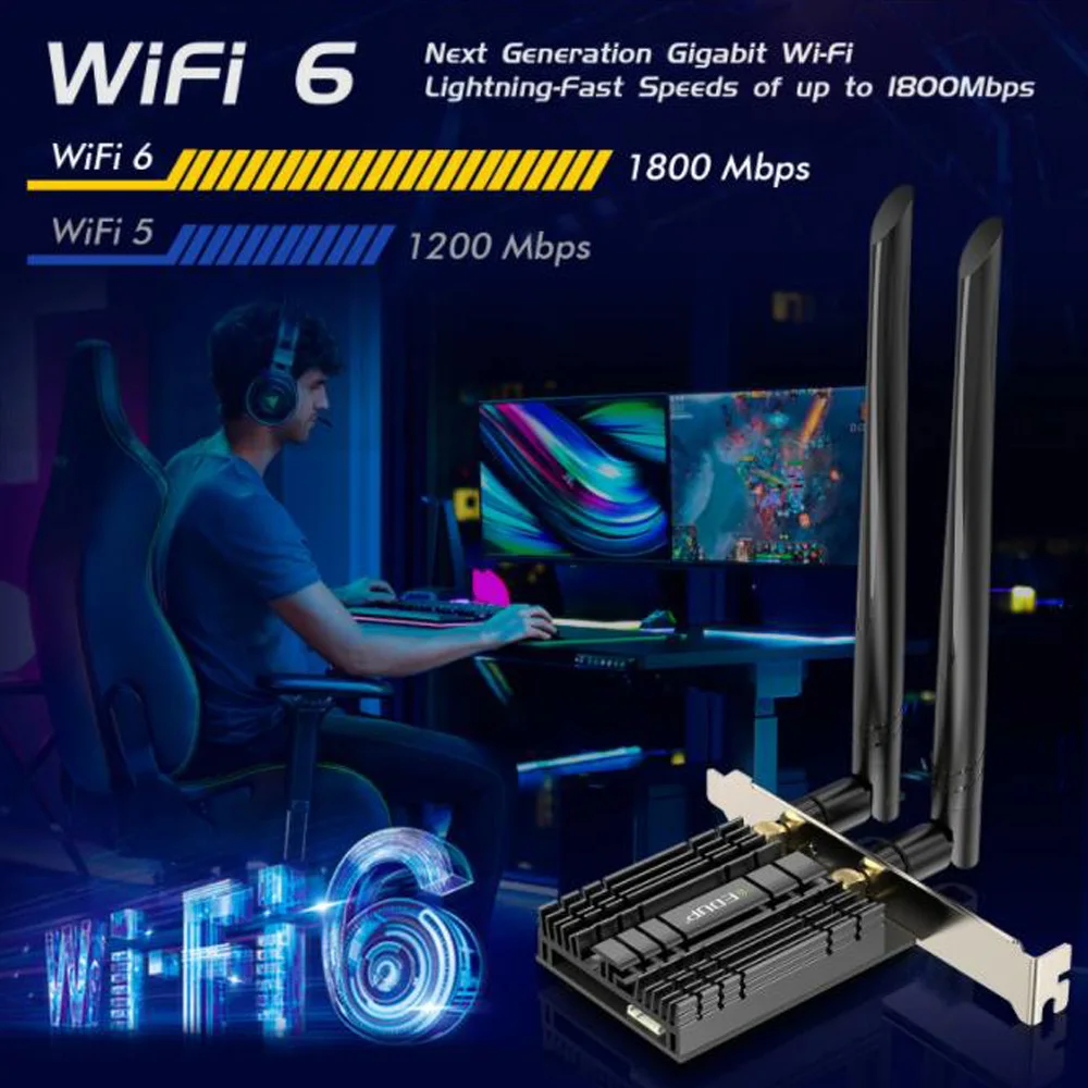 New EDUP Wifi6 PCIE Network Card 1800Mbps WiFi Adapter 2.4Ghz 5Ghz Bluetooth 5.2 PCIe Wireless Network Card For Win10 11