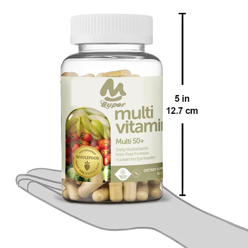 Multi vitamine 50 +, formule sans fer + lutéine, santé des yeux, 60 capsules