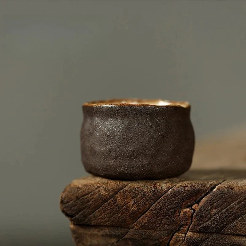 

Japanese Pinched Ceramic Cup, Rustic Gongfu Tea Bowl, Wabi-Sabi Inspired Tea Cup, Handmade Pu'er Teacup for Home Use